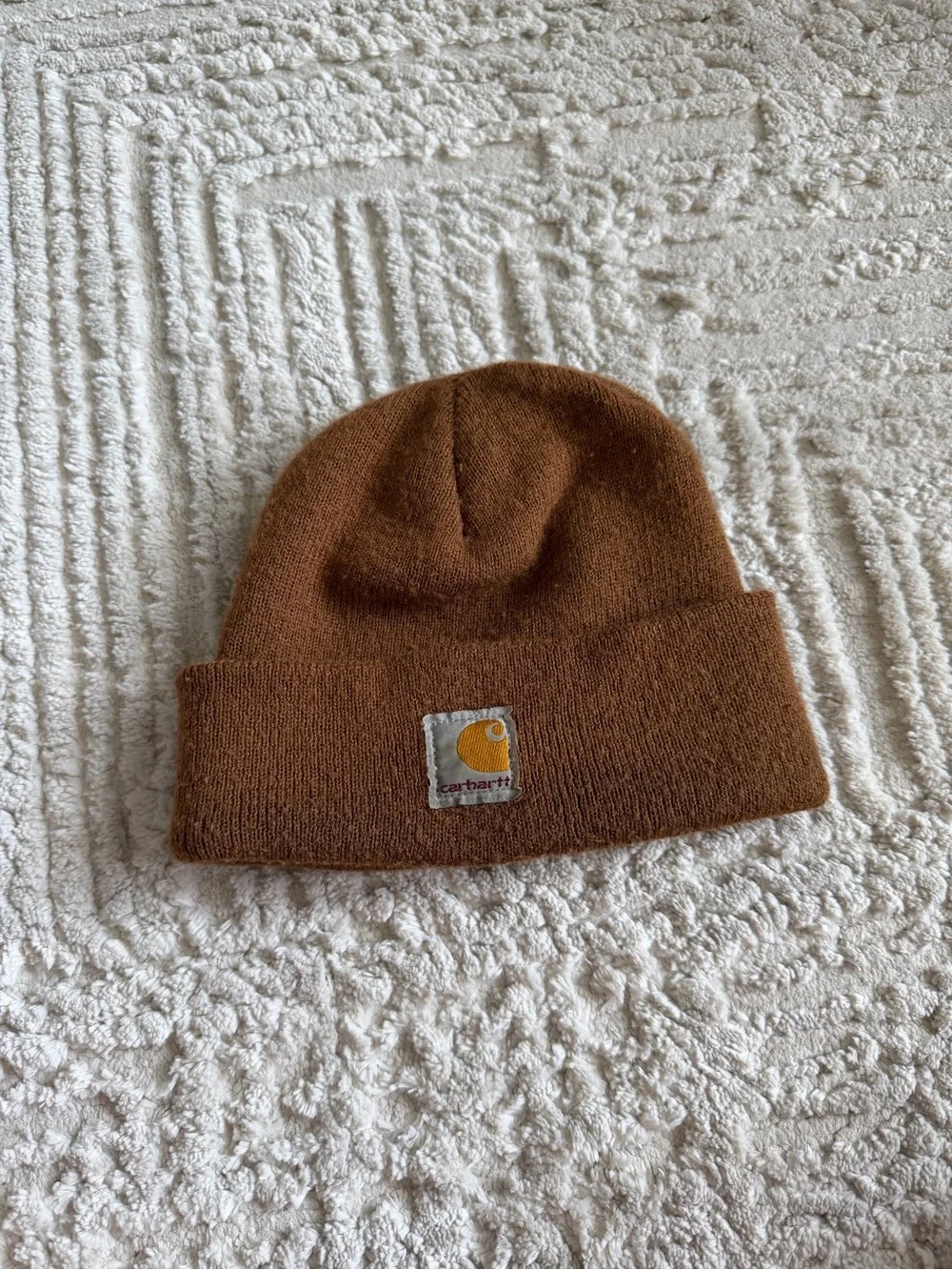 Carhartt Brown Knit Cuffed Beanie with Logo Patch